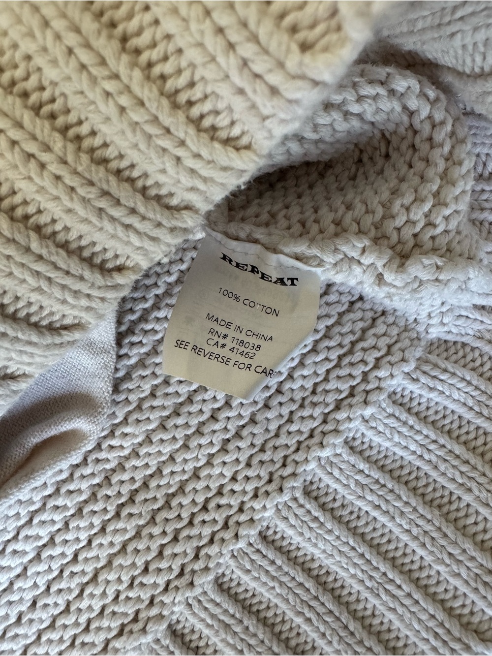 REPEAT Cream Knit Zip-Front Short Sleeve Cardigan O/S - Picture 5 of 7